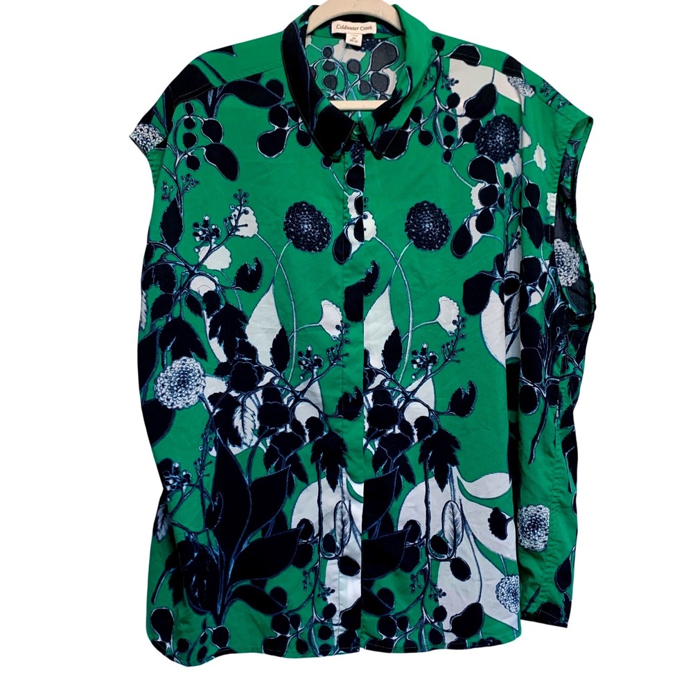 Coldwater Creek Button Down Shirt 2X Floral Bold Print Naturecore Colorful‎ Airy